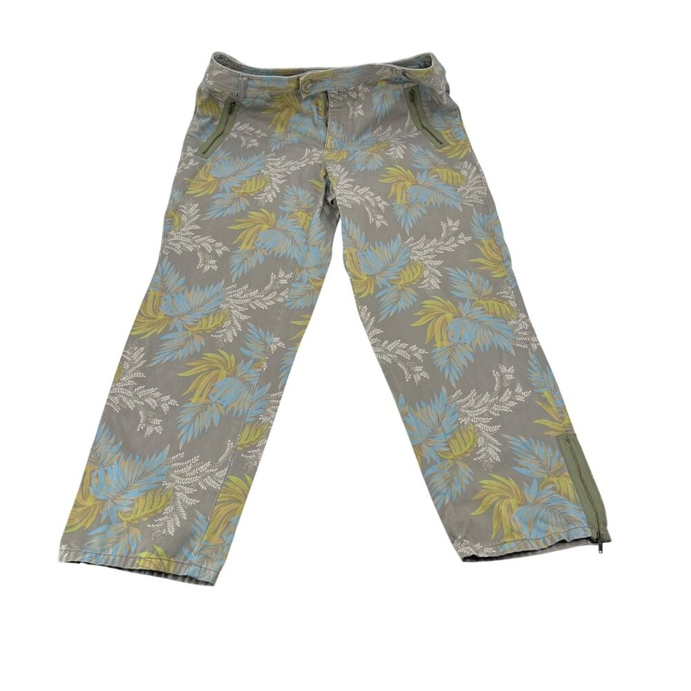 Liz Claiborne Womens Tropical Print Pants‎ Size 12 Cotton Zip Hem & Pockets